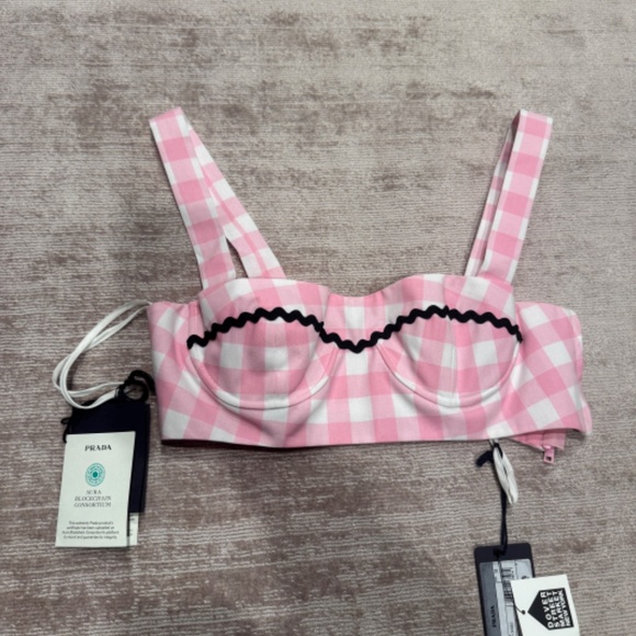PRADA Gingham Bralette crop top size 38 NEW - Picture 2 of 12